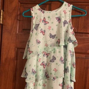 Green butterfly print girls summer dress size 7/8